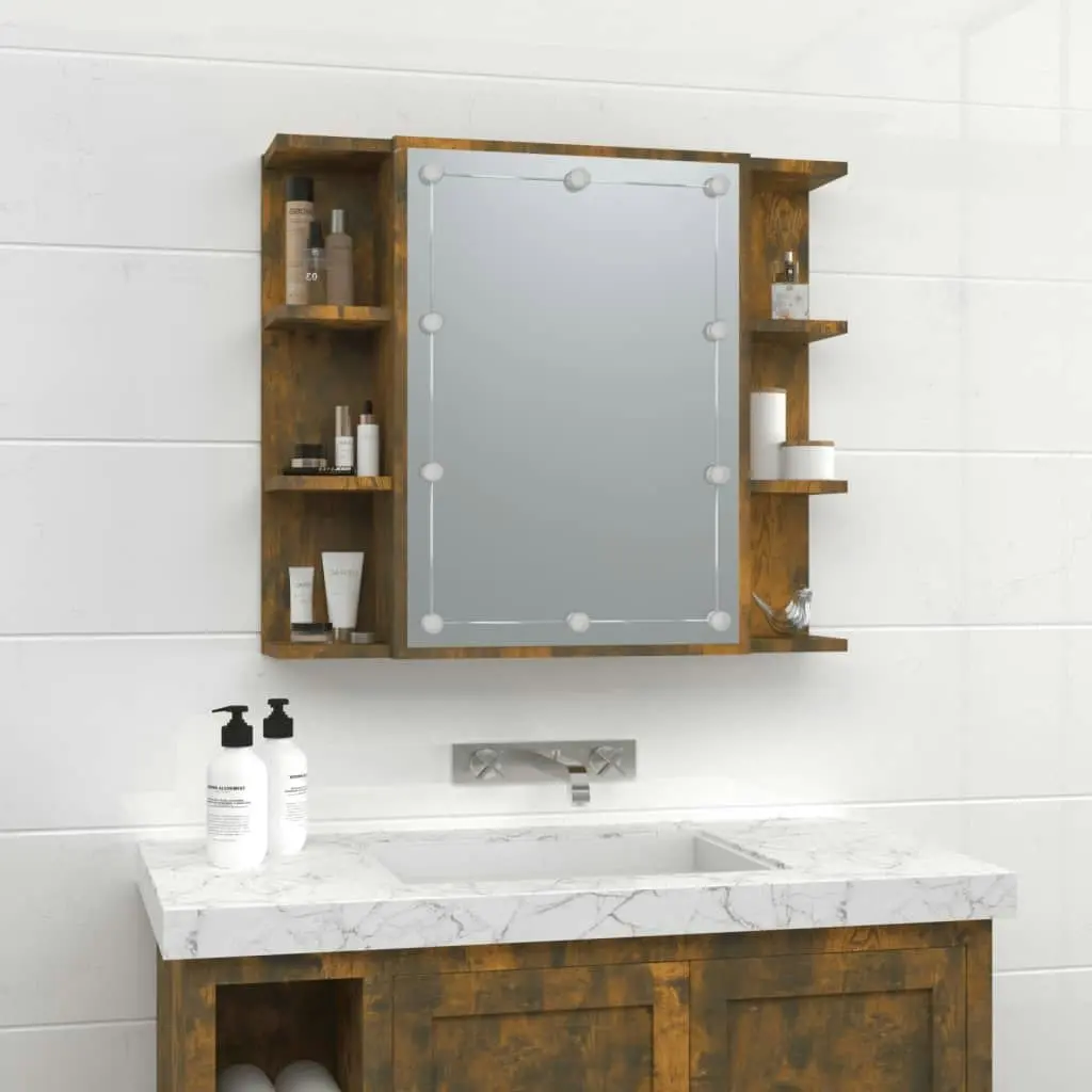 Mirror Cabinet with LED Smoked Oak 70x16.5x60 cm 820451