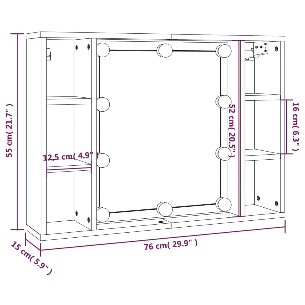 Mirror Cabinet with LED Concrete Grey 76x15x55 cm 808859