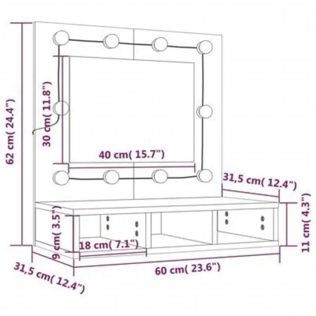 Mirror Cabinet with LED Sonoma Oak 60x31.5x62 cm 808885