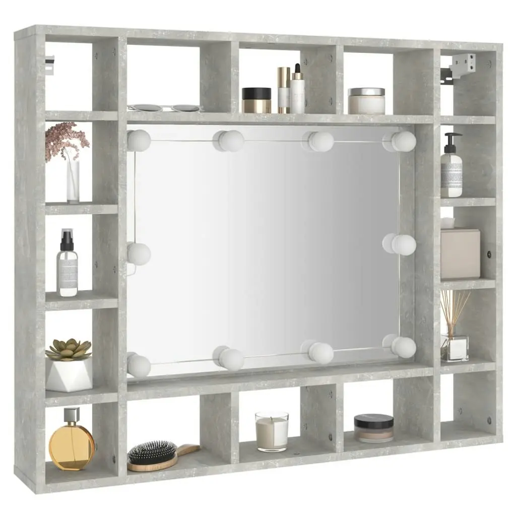 Mirror Cabinet with LED Concrete Grey 91x15x76.5 cm 808868