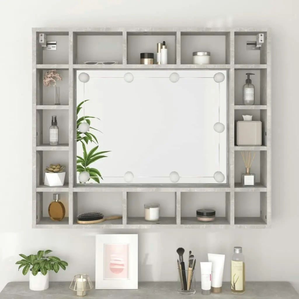 Mirror Cabinet with LED Concrete Grey 91x15x76.5 cm 808868