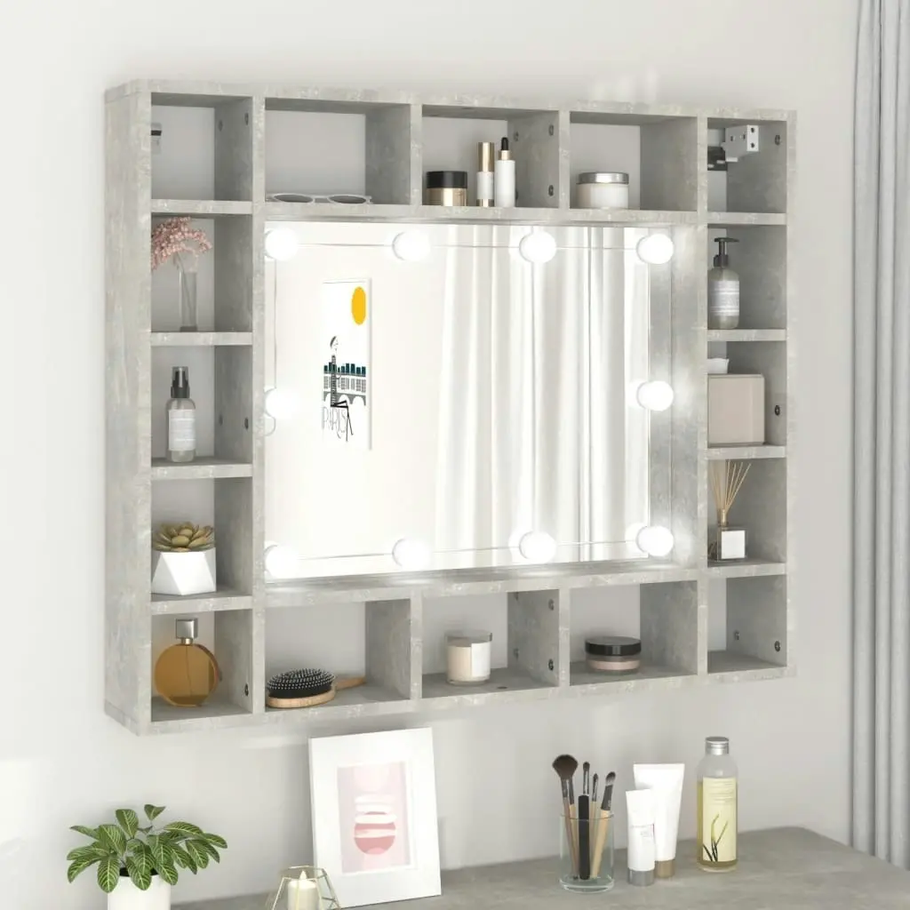 Mirror Cabinet with LED Concrete Grey 91x15x76.5 cm 808868