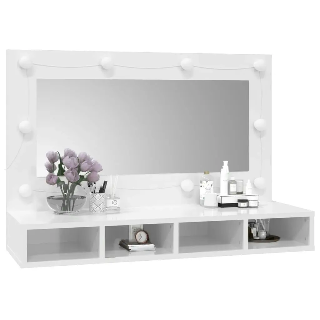 Mirror Cabinet with LED High Gloss White 90x31.5x62 cm 808897