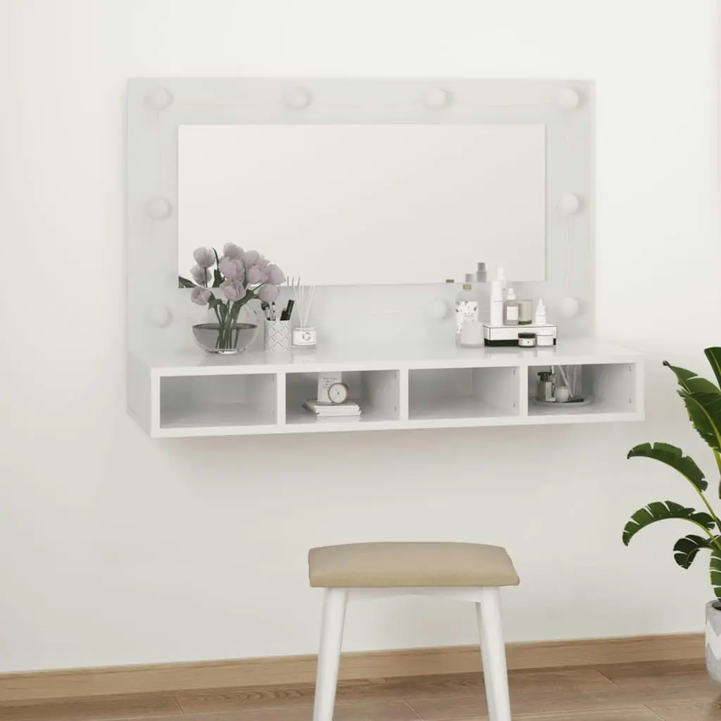 Mirror Cabinet with LED High Gloss White 90x31.5x62 cm 808897