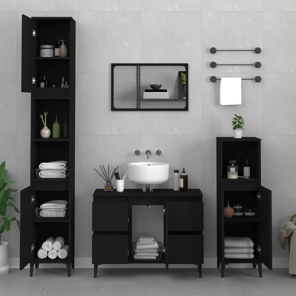 Sink Cabinet Black 80x33x60 cm Engineered Wood 821277