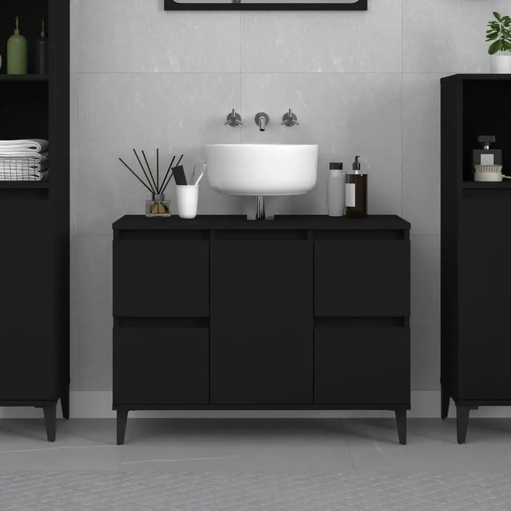 Sink Cabinet Black 80x33x60 cm Engineered Wood 821277