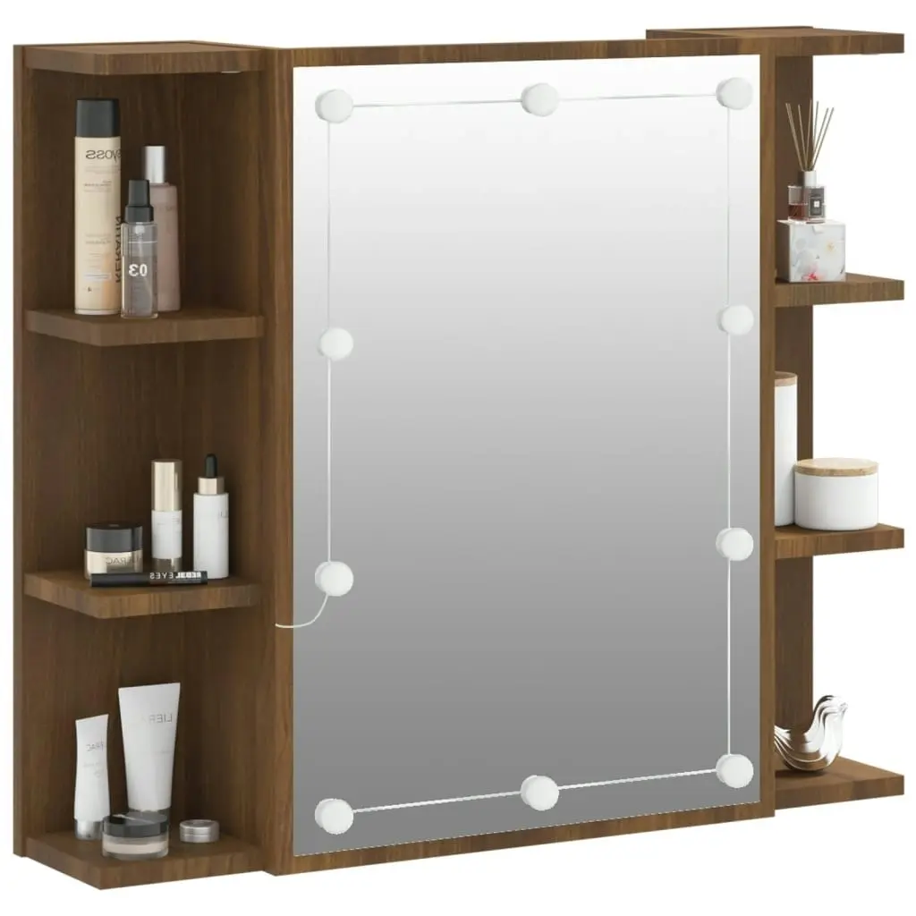 Mirror Cabinet with LED Brown Oak 70x16.5x60 cm 820453