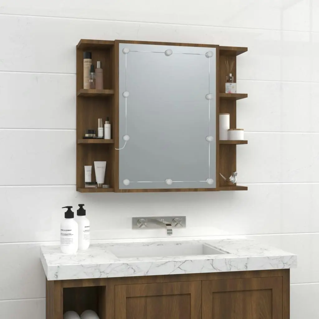 Mirror Cabinet with LED Brown Oak 70x16.5x60 cm 820453