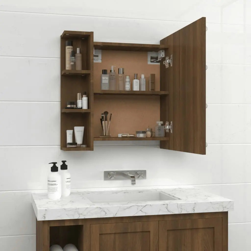 Mirror Cabinet with LED Brown Oak 70x16.5x60 cm 820453