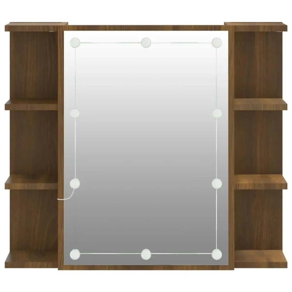 Mirror Cabinet with LED Brown Oak 70x16.5x60 cm 820453