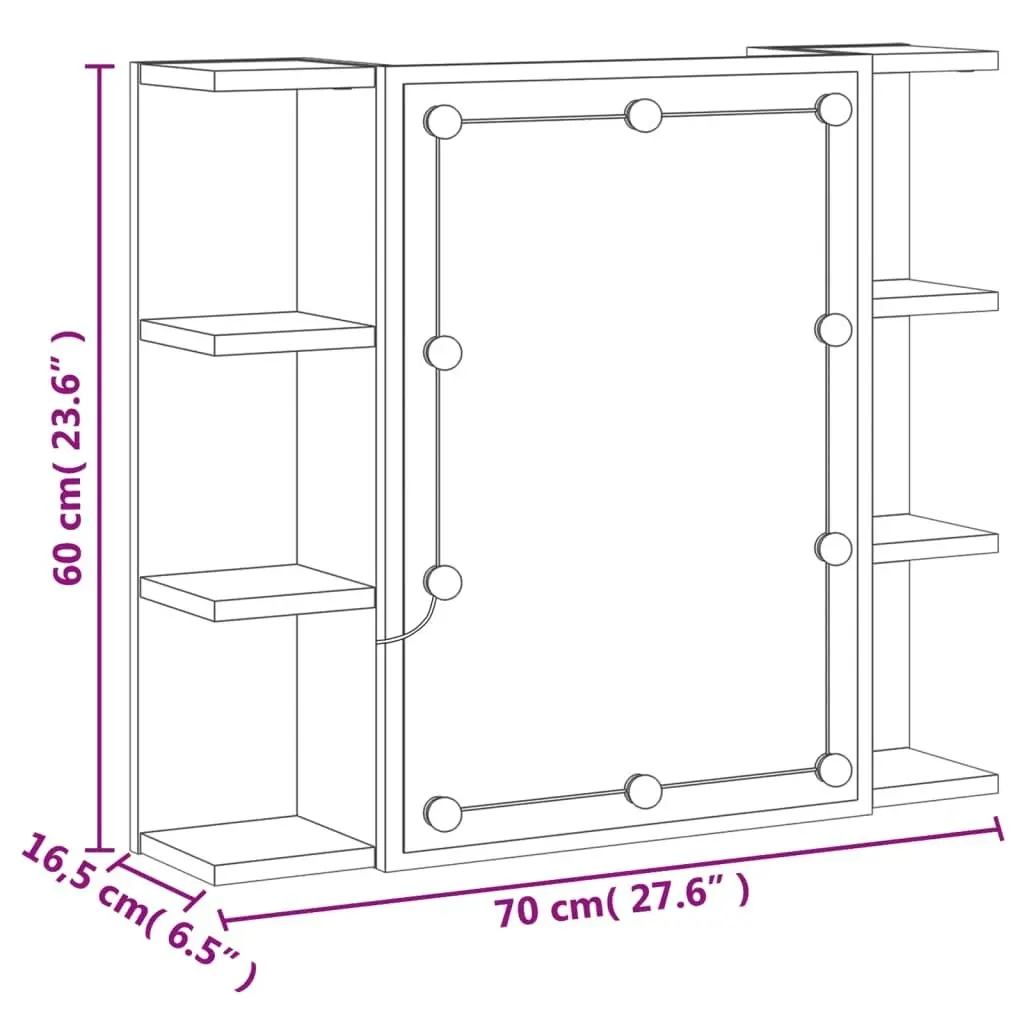 Mirror Cabinet with LED Brown Oak 70x16.5x60 cm 820453