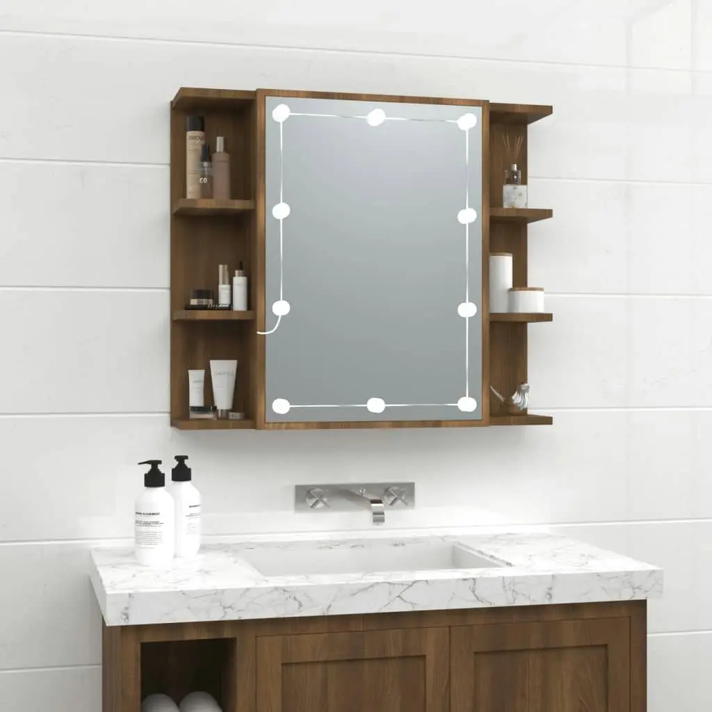 Mirror Cabinet with LED Brown Oak 70x16.5x60 cm 820453