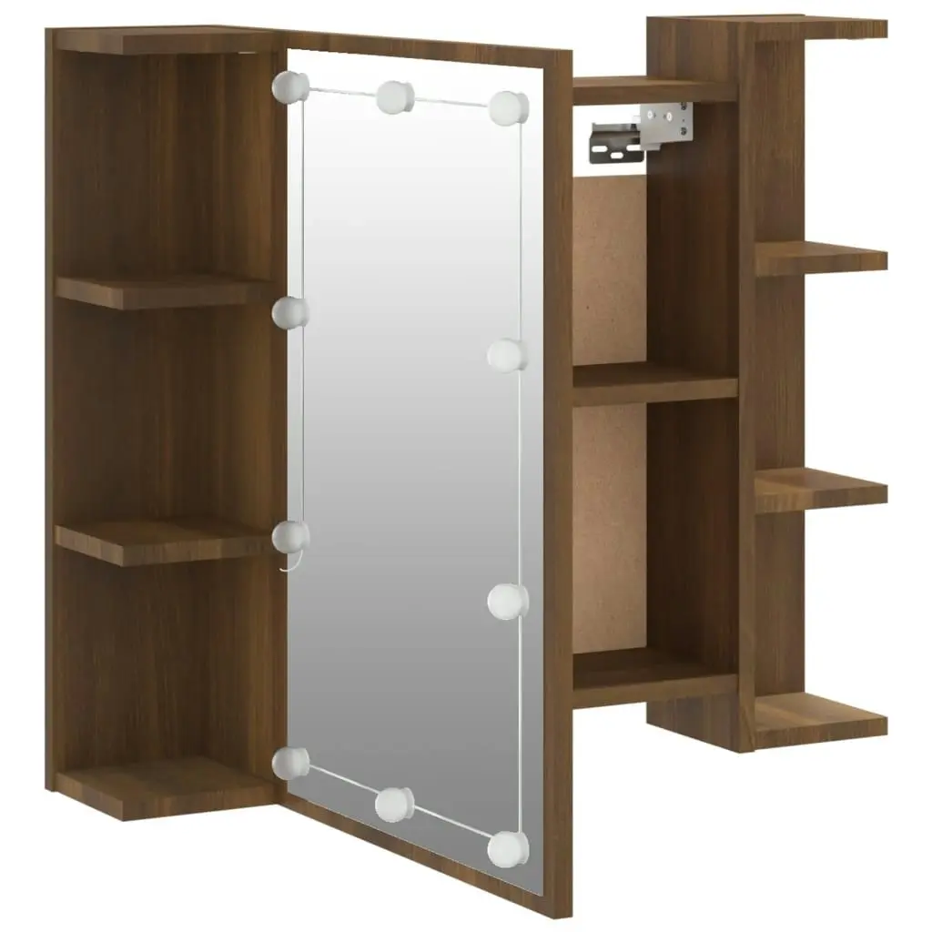 Mirror Cabinet with LED Brown Oak 70x16.5x60 cm 820453