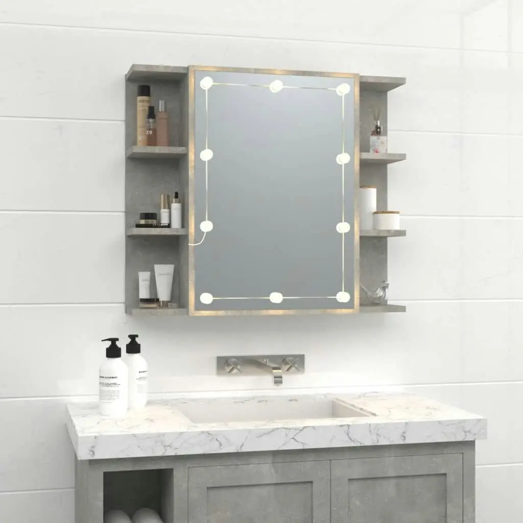 Mirror Cabinet with LED Concrete Grey 70x16.5x60 cm 808877