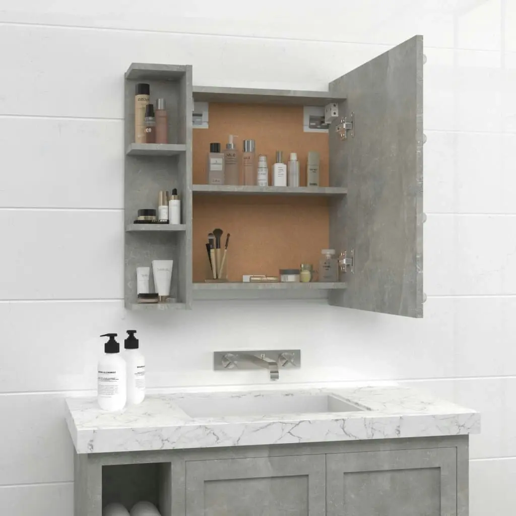 Mirror Cabinet with LED Concrete Grey 70x16.5x60 cm 808877