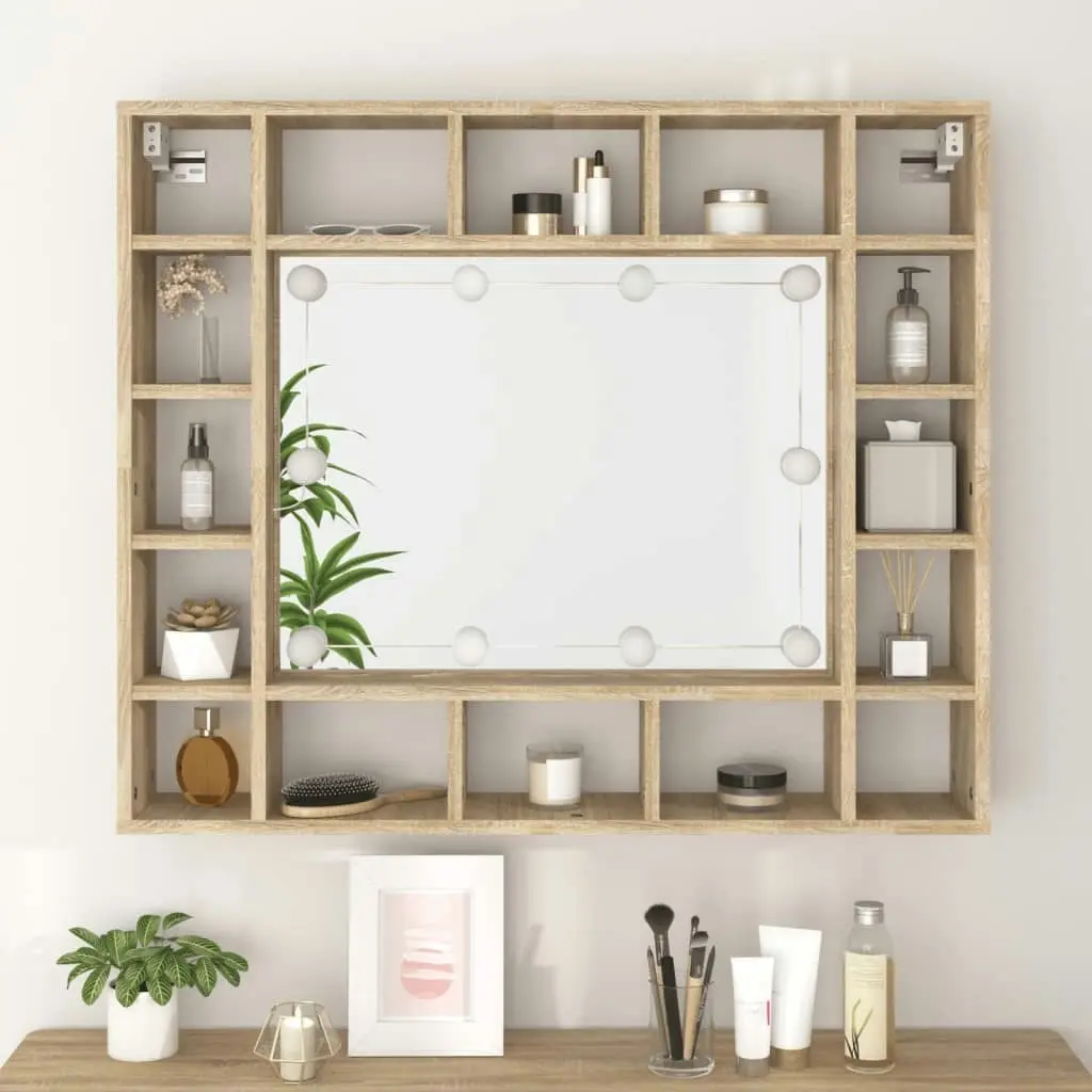 Mirror Cabinet with LED Sonoma Oak 91x15x76.5 cm 808867