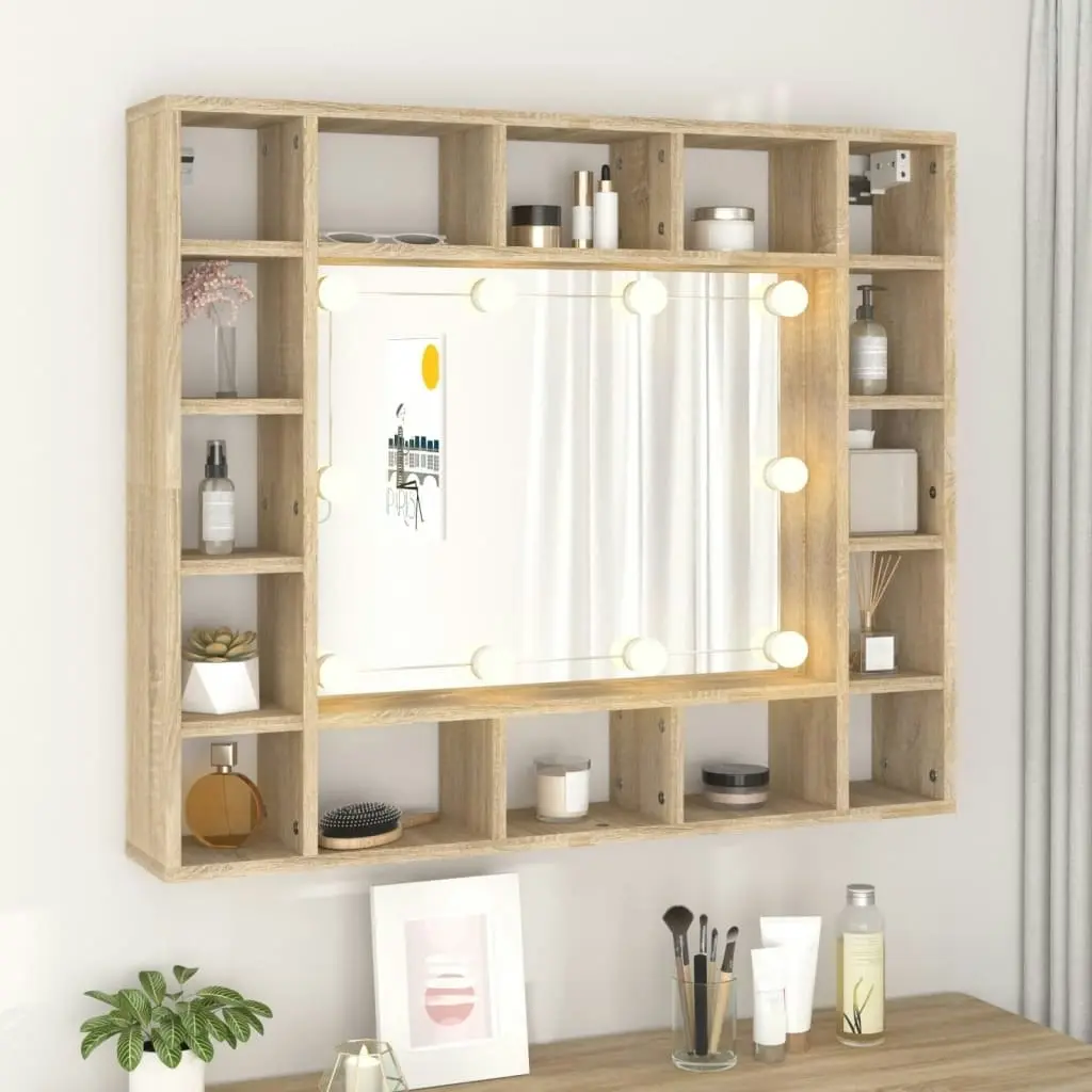 Mirror Cabinet with LED Sonoma Oak 91x15x76.5 cm 808867