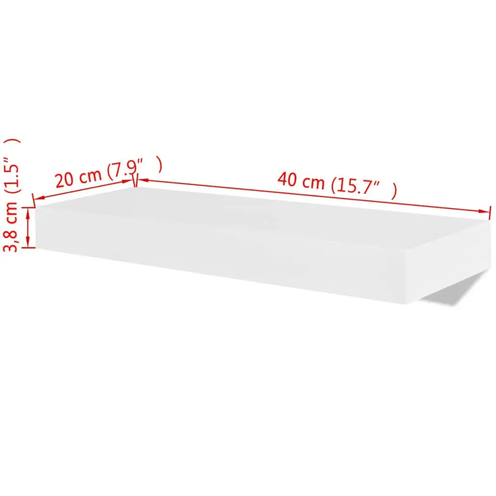 2 White MDF Floating Wall Display Shelves Book/DVD Storage 242182