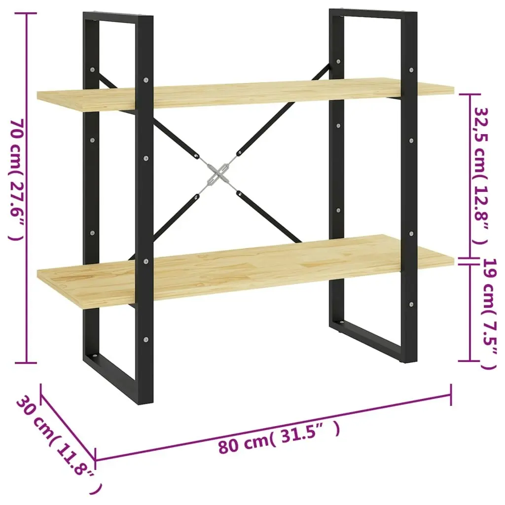 2-Tier Book Cabinet 80x30x70 cm Solid Pine Wood 806452