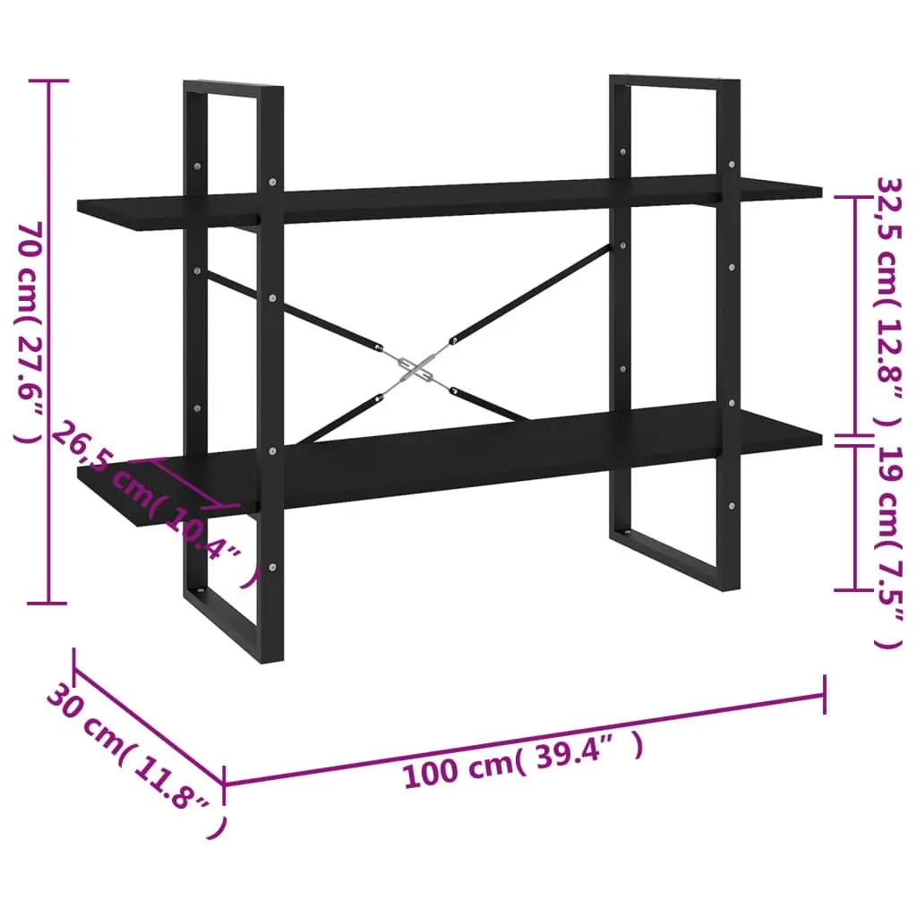 2-Tier Book Cabinet Black 100x30x70 cm Engineered Wood 806468