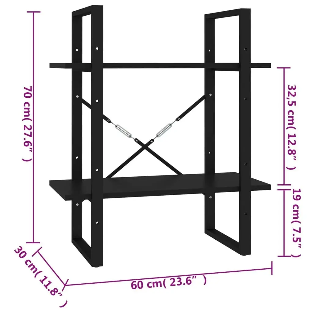 2-Tier Book Cabinet Black 60x30x70 cm Engineered Wood 806428