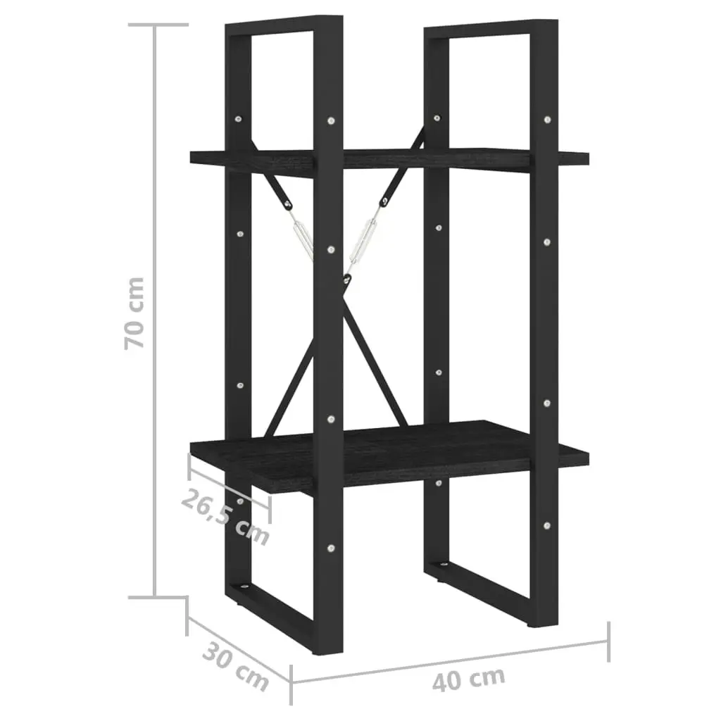 2-Tier Book Cabinet Black 40x30x70 cm Solid Pine Wood 806416