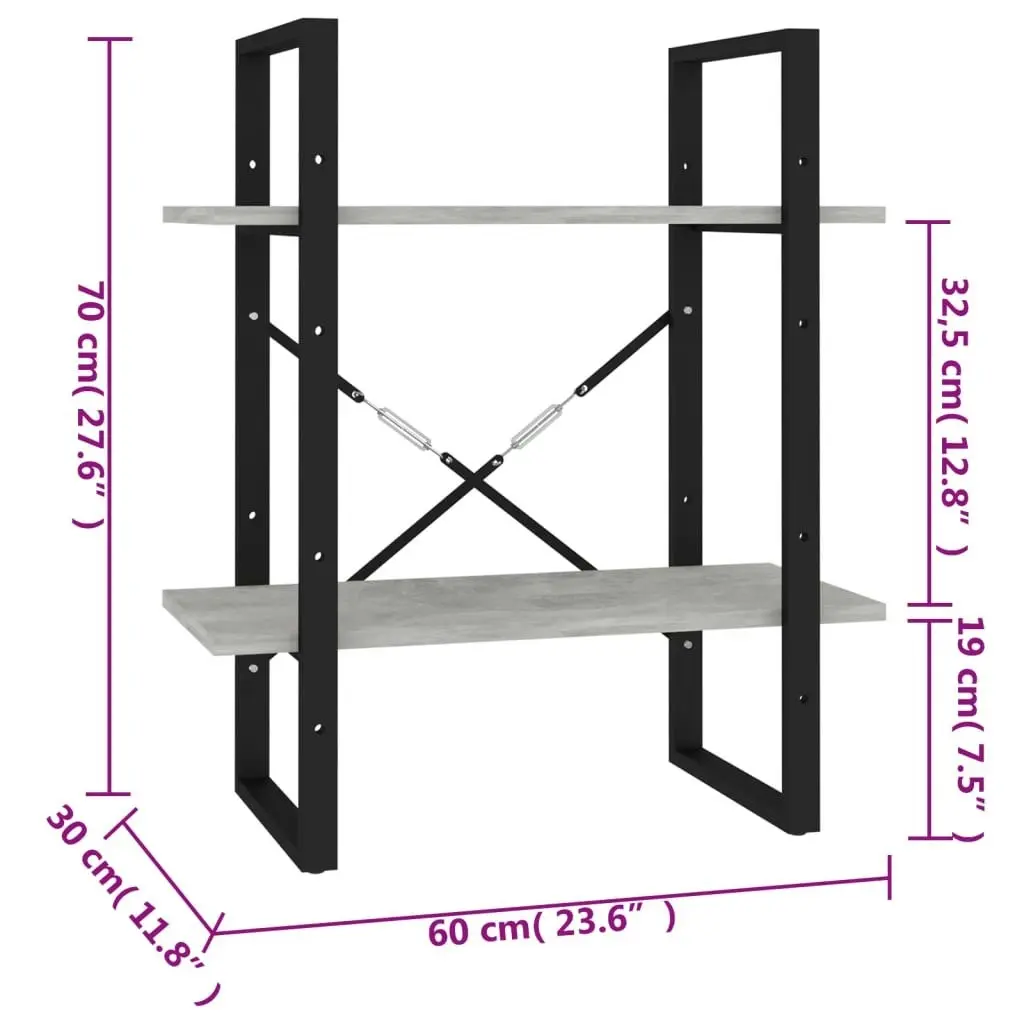 2-Tier Book Cabinet Concrete Grey 60x30x70 cm Engineered Wood 806431