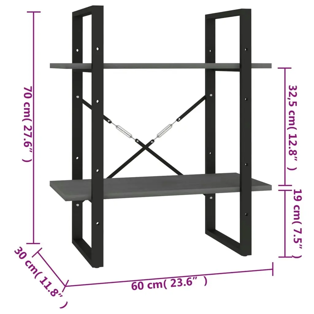 2-Tier Book Cabinet Grey 60x30x70 cm Solid Pine Wood 806434