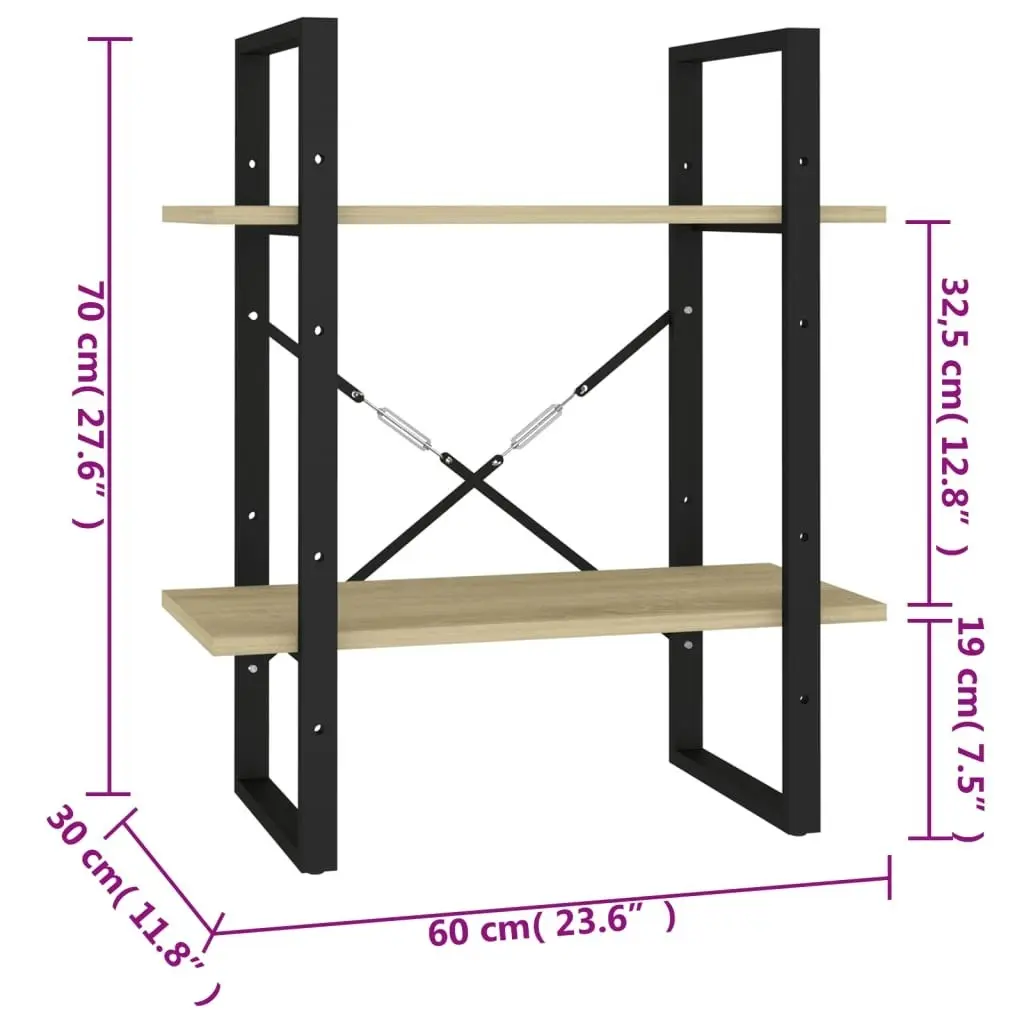 2-Tier Book Cabinet Sonoma Oak 60x30x70 cm Engineered Wood 806430