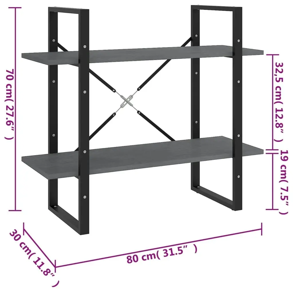 2-Tier Book Cabinet Grey 80x30x70 cm Solid Pine Wood 806454