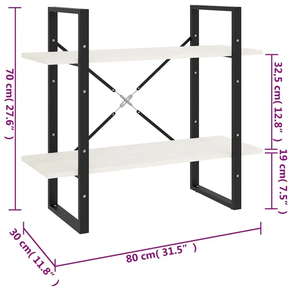 2-Tier Book Cabinet White 80x30x70 cm Solid Pine Wood 806453