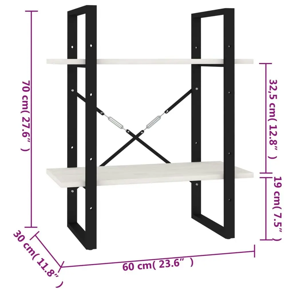 2-Tier Book Cabinet White 60x30x70 cm Solid Pine Wood 806433