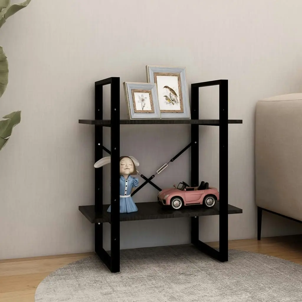 2-Tier Book Cabinet Black 60x30x70 cm Solid Pine Wood 806436