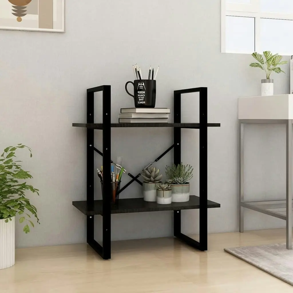 2-Tier Book Cabinet Black 60x30x70 cm Solid Pine Wood 806436