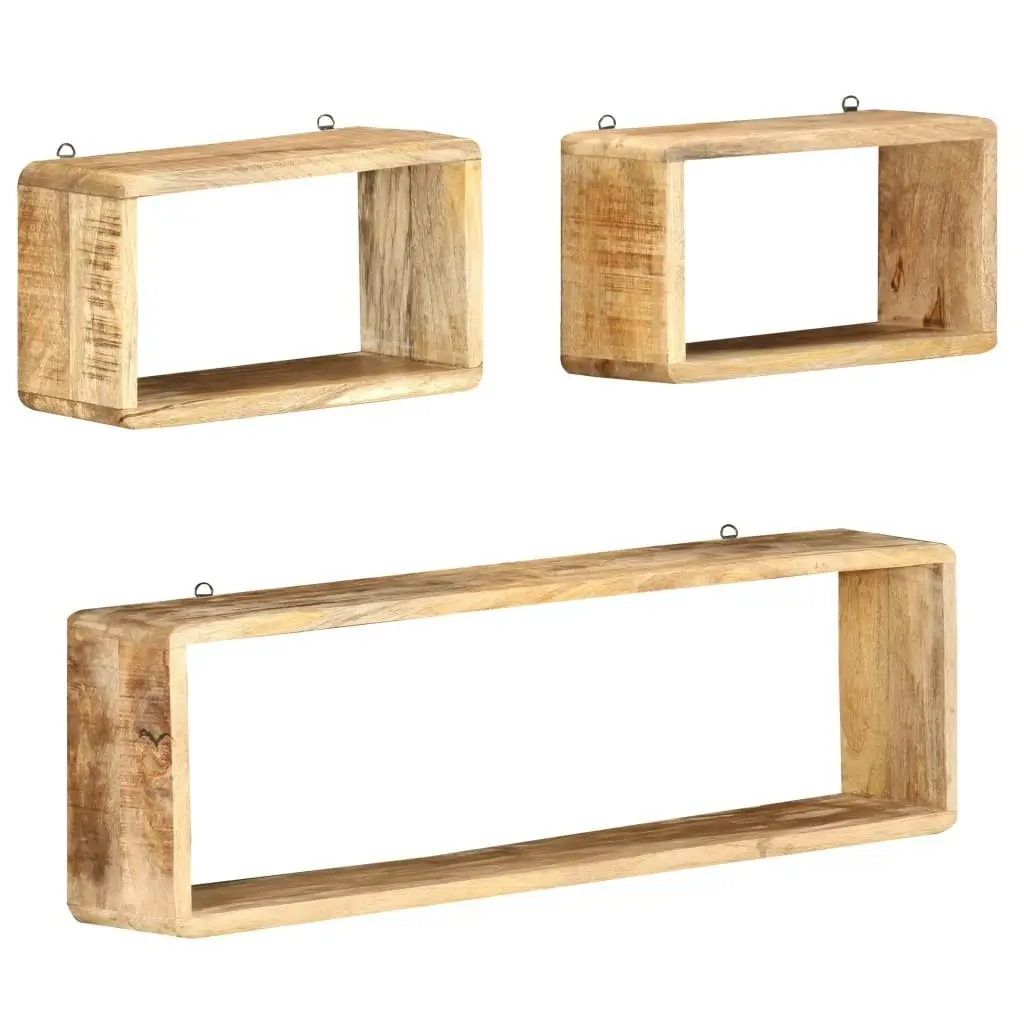 3 Piece Wall Cube Shelf Set Soild Mango Wood 285844