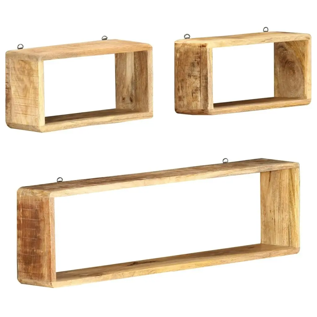 3 Piece Wall Cube Shelf Set Soild Mango Wood 285844