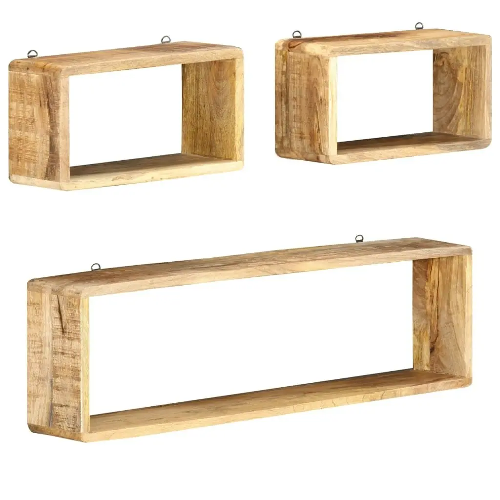 3 Piece Wall Cube Shelf Set Soild Mango Wood 285844