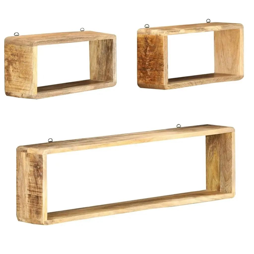 3 Piece Wall Cube Shelf Set Soild Mango Wood 285844