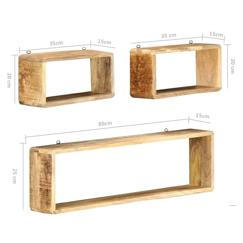 3 Piece Wall Cube Shelf Set Soild Mango Wood 285844