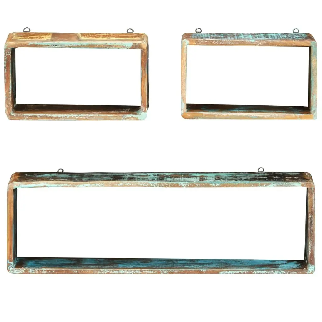 3 Piece Wall Cube Shelf Set Solid Reclaimed Wood 285845