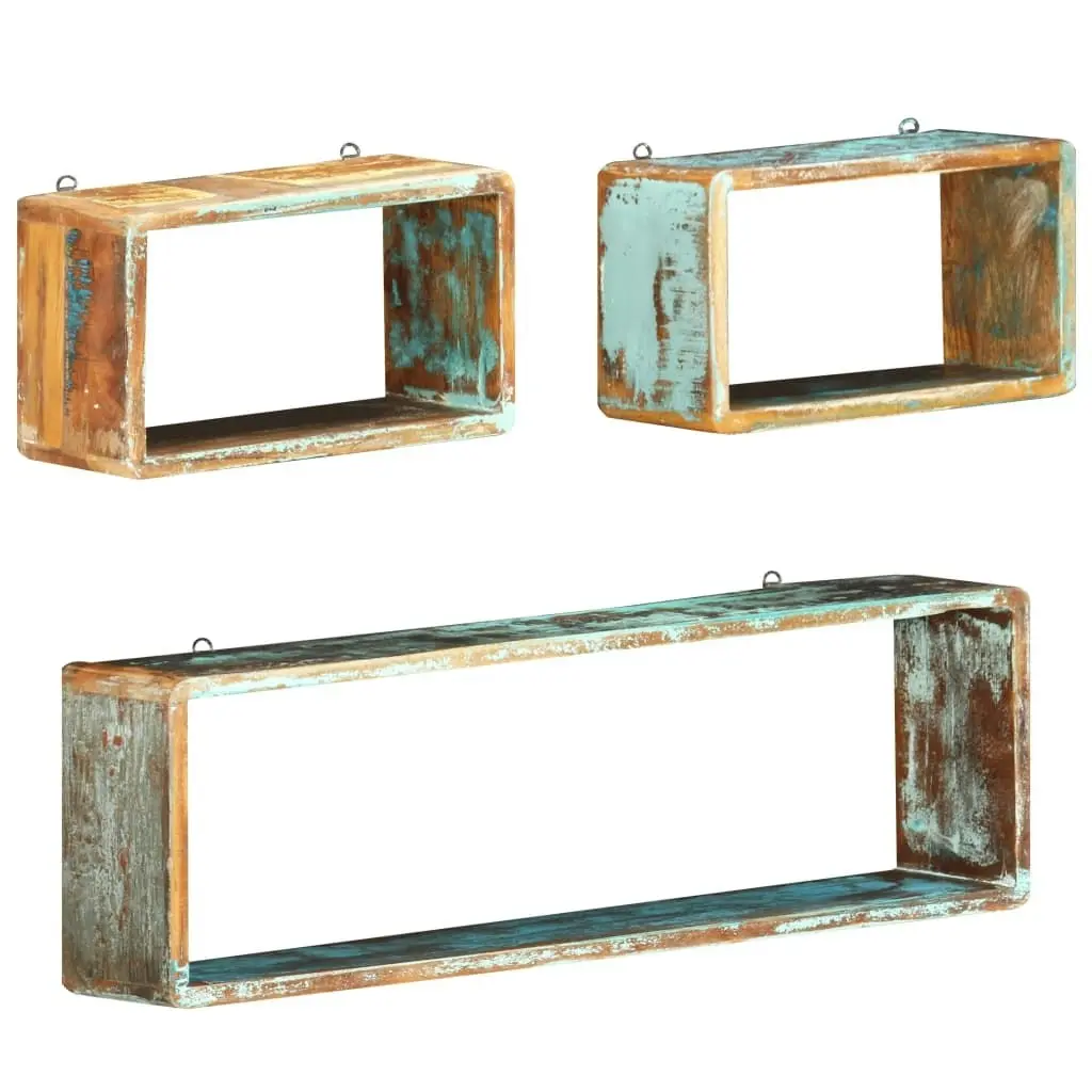 3 Piece Wall Cube Shelf Set Solid Reclaimed Wood 285845