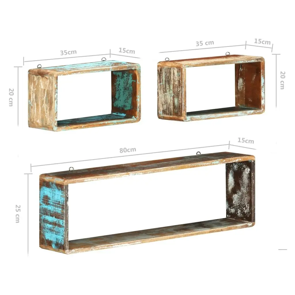 3 Piece Wall Cube Shelf Set Solid Reclaimed Wood 285845