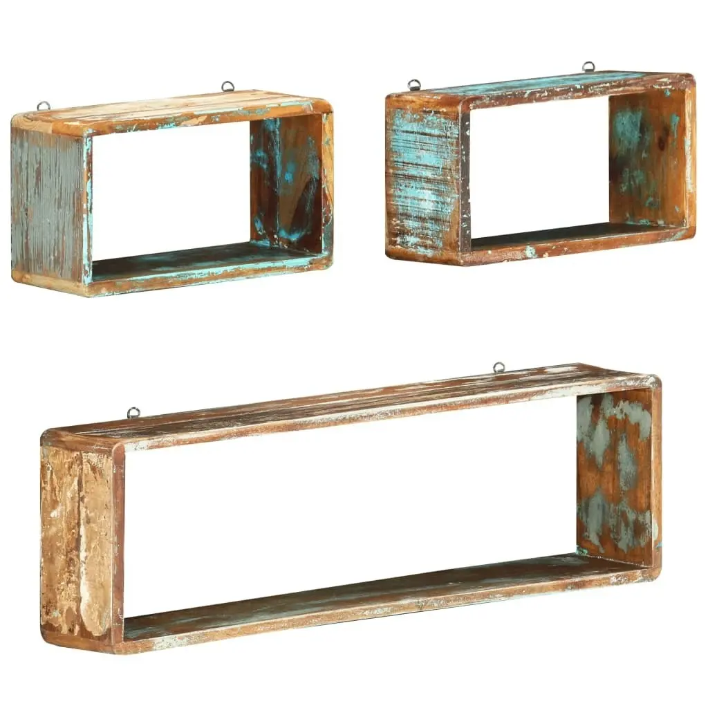 3 Piece Wall Cube Shelf Set Solid Reclaimed Wood 285845