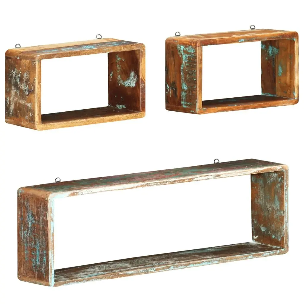 3 Piece Wall Cube Shelf Set Solid Reclaimed Wood 285845