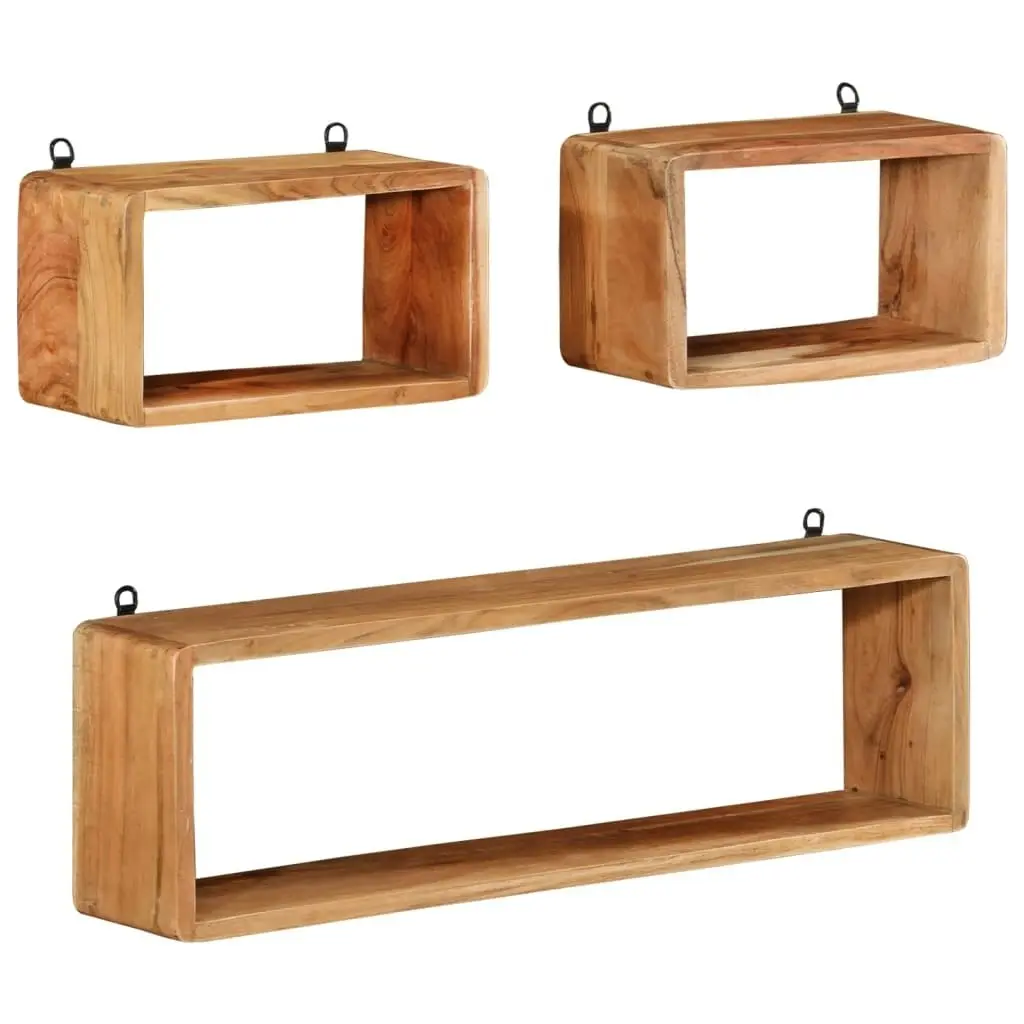 3 Piece Wall Cube Shelf Set Soild Acacia Wood 328262