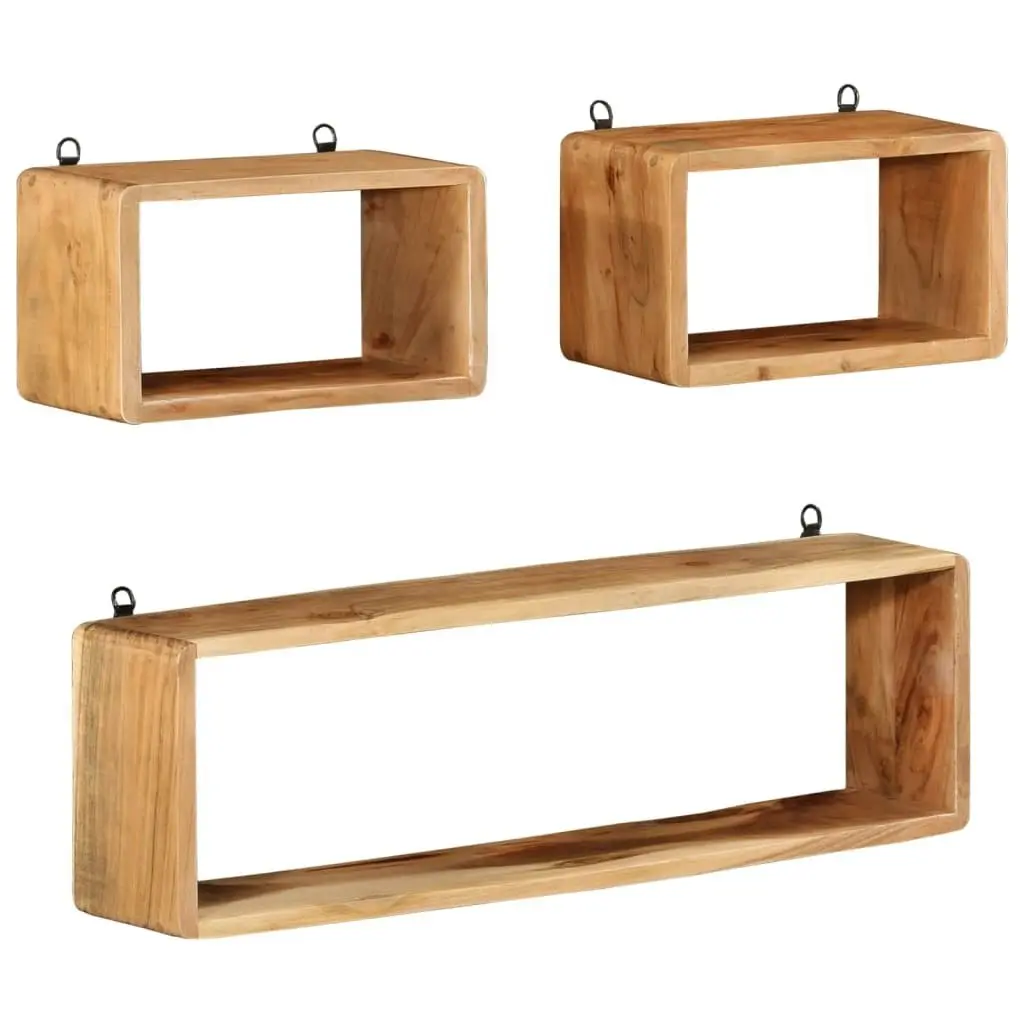 3 Piece Wall Cube Shelf Set Soild Acacia Wood 328262