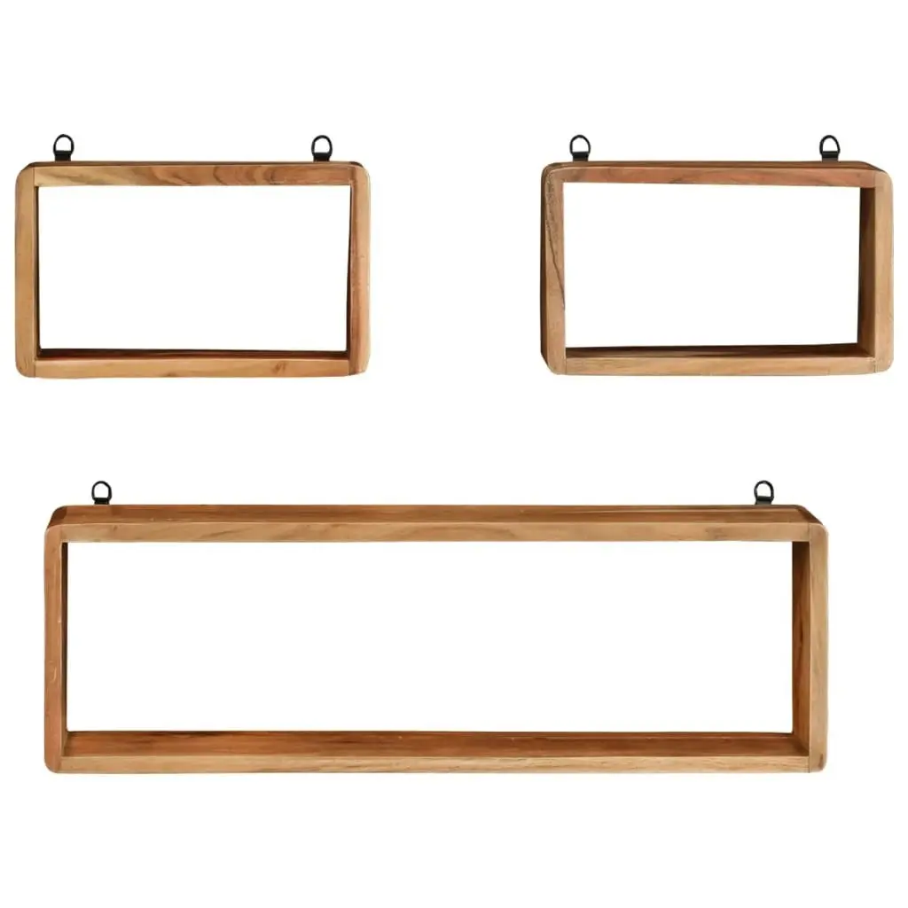 3 Piece Wall Cube Shelf Set Soild Acacia Wood 328262