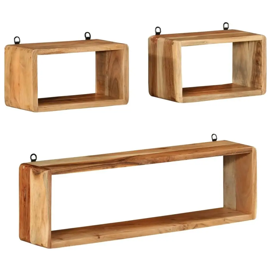 3 Piece Wall Cube Shelf Set Soild Acacia Wood 328262