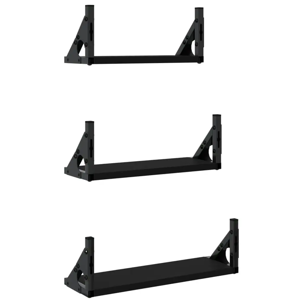 3 Piece Wall Shelf Set Black Engineered Wood 836318