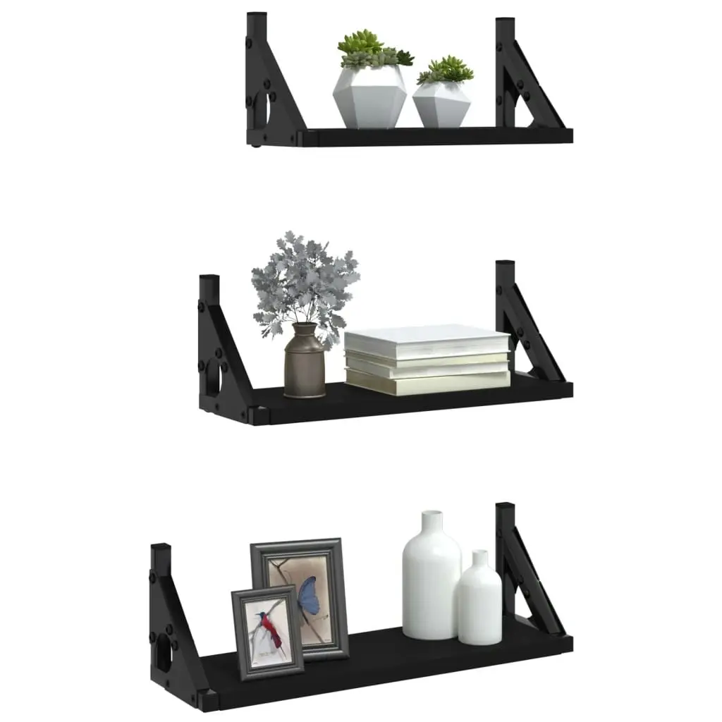 3 Piece Wall Shelf Set Black Engineered Wood 836318